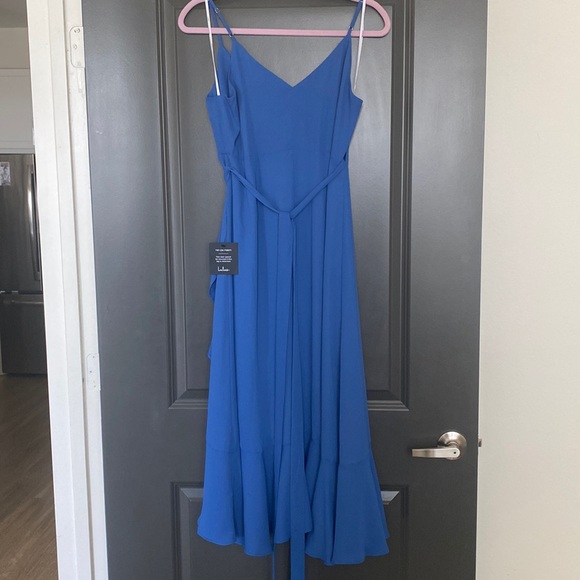 MOVING SALE - Manhattan Moment Blue Ruffled Midi Wrap Dress 💙 - Picture 3 of 4